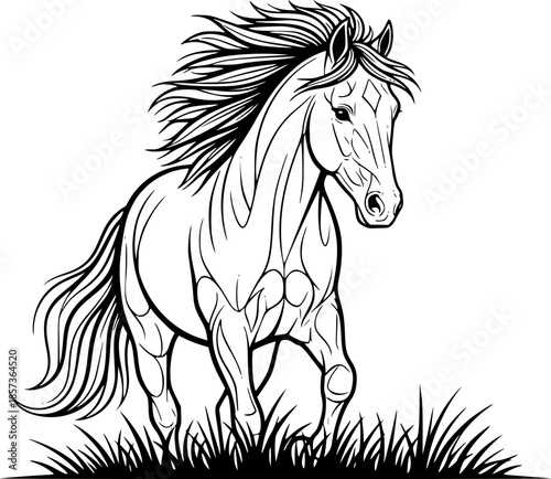 Vector Horse Black And White Running Illustration Design
