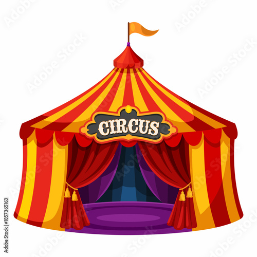 This vibrant illustration of a circus tent symbolizes excitement and entertainment, featuring bright colors and classic design, inviting viewers to the world of wonder and joy.