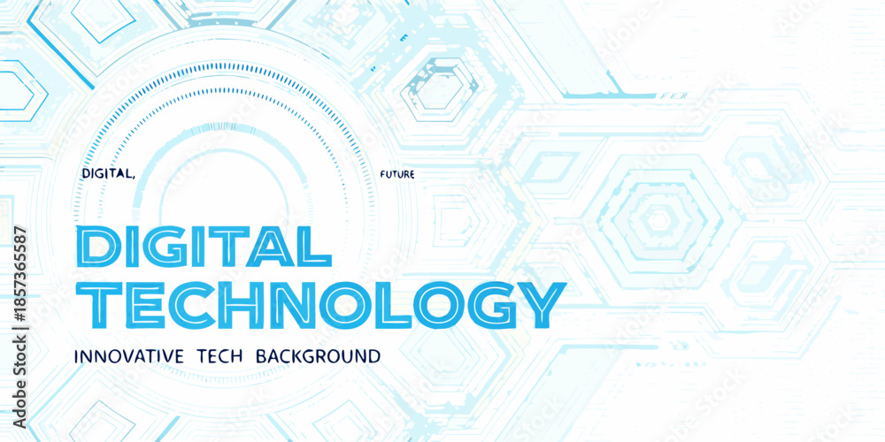 Obraz premium Abstract digital technology background with hexagonal patterns and text overlay