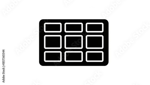 Grid Icon Illustration: A graphic icon features an organized grid of uniform cells. This design can represent structure, modularity, or data organization in a modern and clean way.