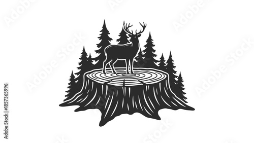 Majestic Deer Standing Proudly on a Tree Stump.