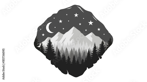 Majestic Mountain Range Under Starry Night Sky.