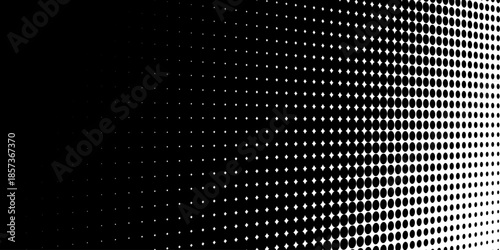 Black and White Halftone Perspective Warp, Abstract Geometric Dot Background