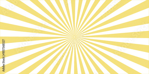 Yellow vector sunburst design with bright orange radial light rays and warm summer sunbeams