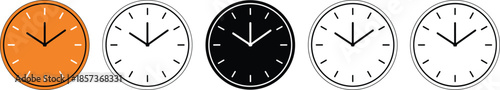 Minimalist Vector Icon Set Representing Clock Faces Time Management Global Time Zones Scheduling Deadlines and Professional Productivity Interface Concepts
