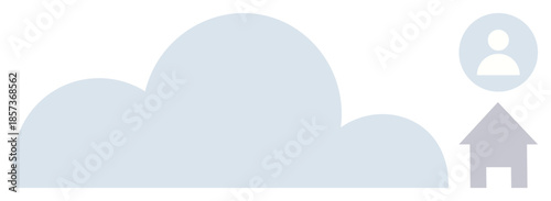 Cloud shape with a user profile icon and a house symbol. Ideal for technology, storage, connection, personal data, remote access, online services, networking. Clean and simple flat metaphor