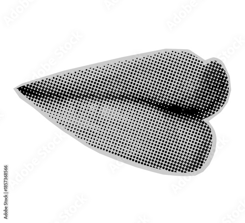 Side‑view halftone woman lips with bold dotted texture in graphic black and white