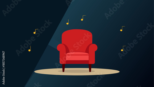 3d render of a red leather armchair furniture piece with a comfortable luxury design set against a blue sky background for interior home decor style