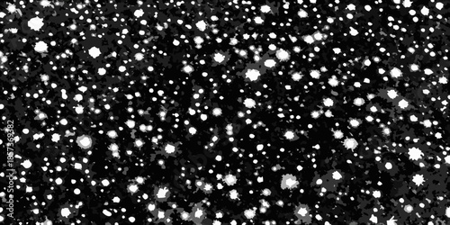 A black background with numerous bright white spots resembling stars or snowflakes