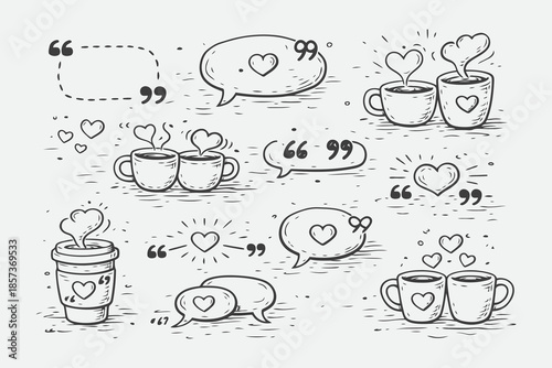 Hand Drawn Coffee Love Quote Icon Set for Valentine Visual Stories