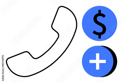 Phone communication concept. Phone icons alongside dollar and medical cross cost management and health services. Phone communication connects financial and healthcare sectors. Use for finance