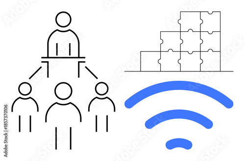 Teamwork concept. Teamwork, ed by people icons, fosters collaboration and problem-solving through puzzle pieces and digital connectivity. Teamwork is vital for productivity and innovation. Suitable