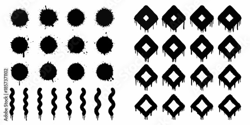 Arrangement of black abstract shapes resembling diamonds and vertical lines