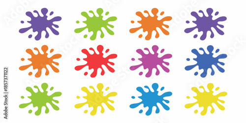 A colorful collection of paint splatters arranged in a grid pattern