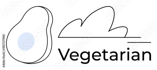 Healthy eating, vegetarianism, plant-based diet, nutrition, eco-friendly lifestyle, organic food. Simple avocado and leaf design with the text Vegetarian. Healthy eating and vegetarianism concept