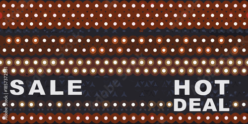 Bright sale and hot deal marquee sign with a dotted background