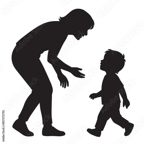  Mother communicating with child silhouette is ideal for nurturing vector visuals.