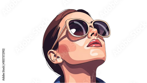 Woman wearing sunglasses looking upwards with a surprised expression on her face in an illustration
