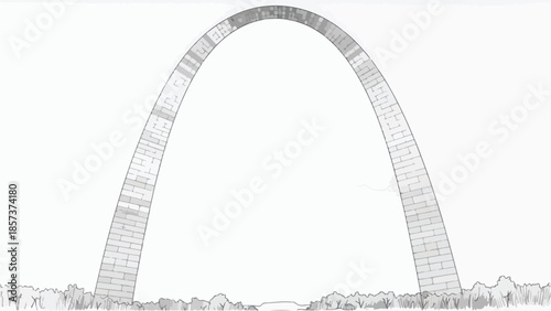 Symmetrical minimalist arch monument sketch against a plain sky background