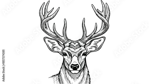 Detailed symmetrical portrait of a majestic stag with large antlers