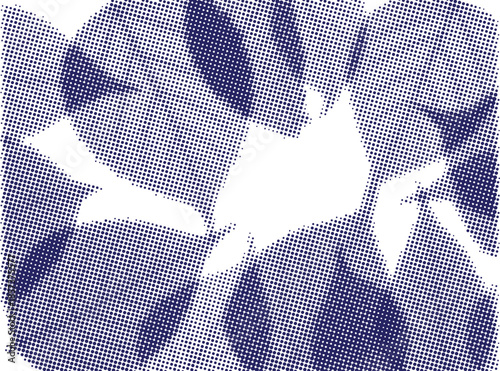 Vector art of abstract blue halftone pattern background with white negative space shapes