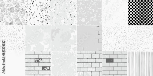 A collection of monochrome textures and patterns arranged in a grid format