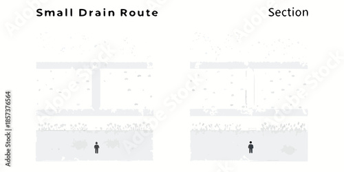 Diagram of a small drain route section with a human figure for scale