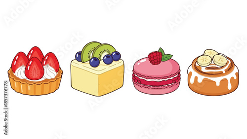 A Delicious Collection of Colorful Desserts Pastries Tarts and Sweet Rolls