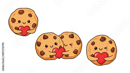 Adorable Cartoon Chocolate Chip Cookies Sharing Sweet Love