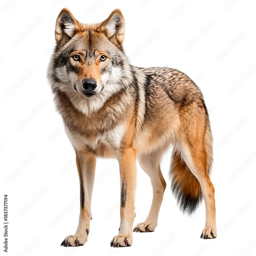 Obraz premium Brown Wolf Standing In Alert Pose