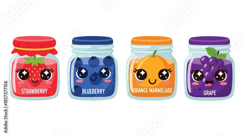 Sweet Animated Fruit Spread Jars Featuring Strawberry Blueberry Orange Grape