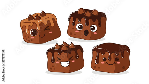 Sweet Animated Brownie Characters Expressing Joy and Deliciousness