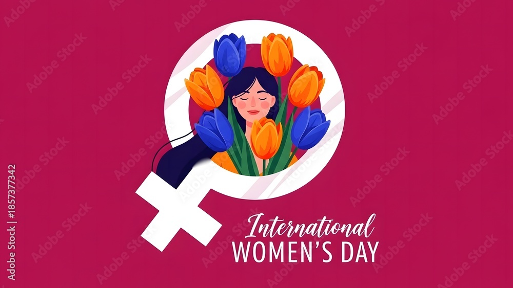 Obraz premium Woman with Tulips Inside Female Symbol for International Women's Day image photo