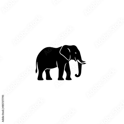 Black silhouette illustration of an elephant in profile view with curved trunk and visible tusks
