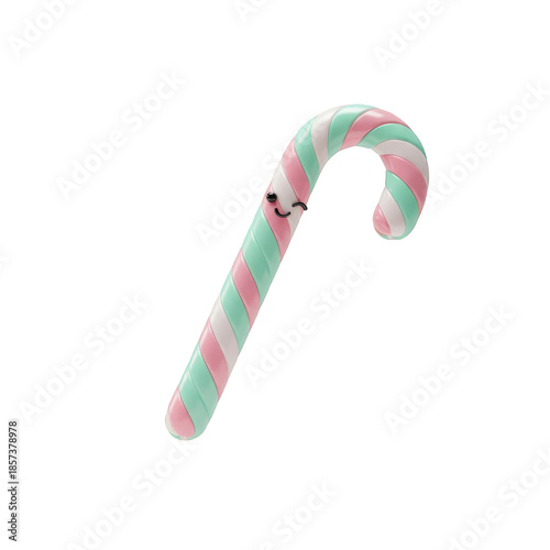 Cartoon Candy Cane with Pink and Green Stripes on Transparent