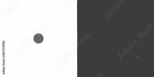 A stark division of white and black featuring a small gray oval shape