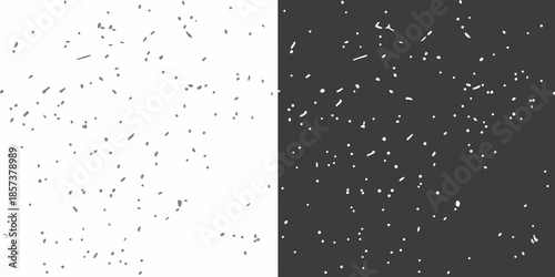 Abstract monochrome split image with scattered dots and short lines