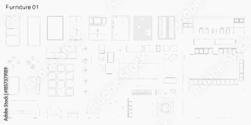 Architectural furniture plan detailed diagrams of various furniture elements