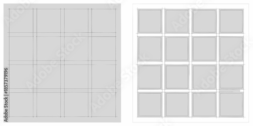 A comparison of two window frames one with grid lines and one solid