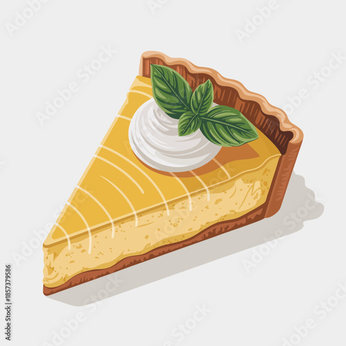 A tempting slice of cheesecake topped with whipped cream and fresh mint leaves, illustrating indulgence and sweetness in dessert culture and culinary delights.