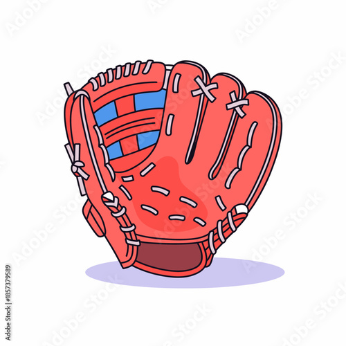 This vibrant red baseball glove, detailed and realistic, symbolizes sportsmanship and the spirit of baseball, perfect for sports-related graphics and promotions.