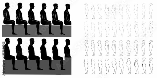 Silhouettes of people sitting transitioning into abstract line art representations