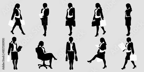 Silhouettes of business people in various poses and professional attire