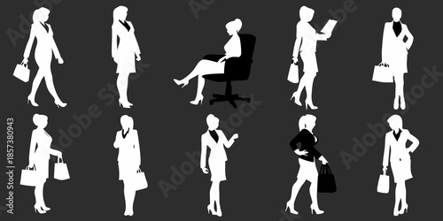 Silhouettes of business people in various poses and professional attire