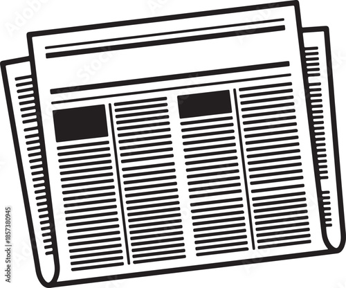 Black and white of an open newspaper with text and on its pages also transparent background