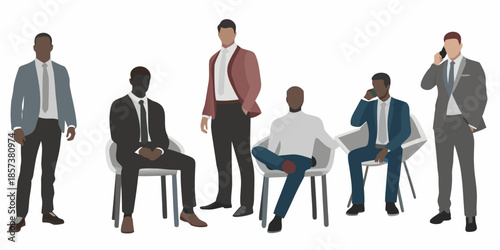 A group of diverse men in business attire standing and seated casually