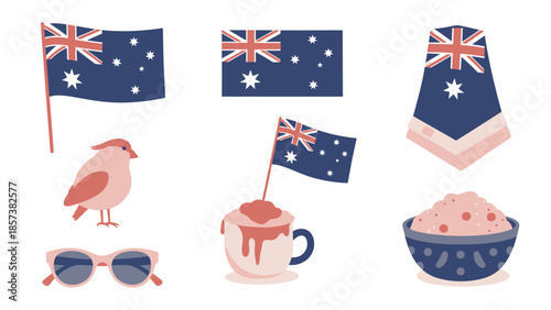 Australian Collection Featuring Bird Flag Sunglasses and Food