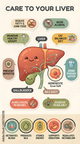 Infographics illustration of Care to Liver. How to keep liver healthy illustration.