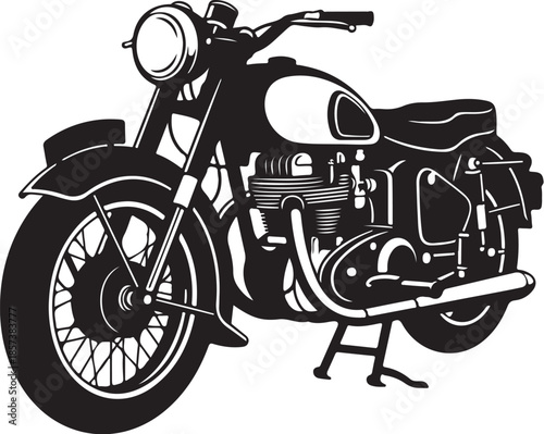 Black and white silhouette of a vintage motorcycle