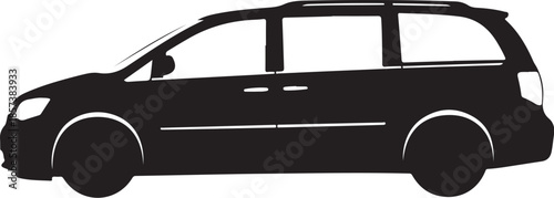 Black silhouette of a minivan on a white background